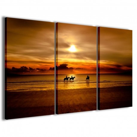 Quadro Poster Tela Horses Sunset 100x70 - 1